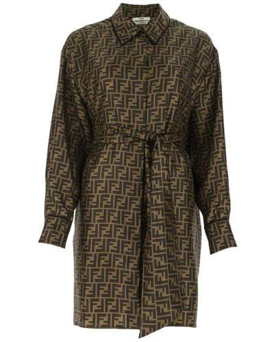 Fendi Ff Motif Belted Shirt Dress 